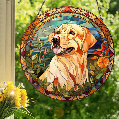Golden Lab: Stained Glass Style Window Hanging