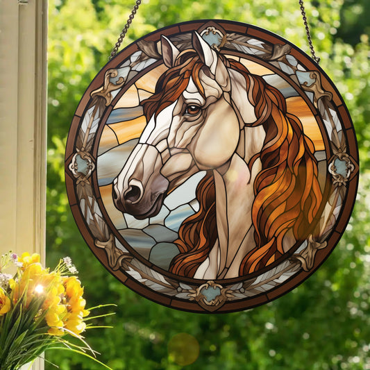 Red Dun Horse: Stained Glass Style Window Hanging