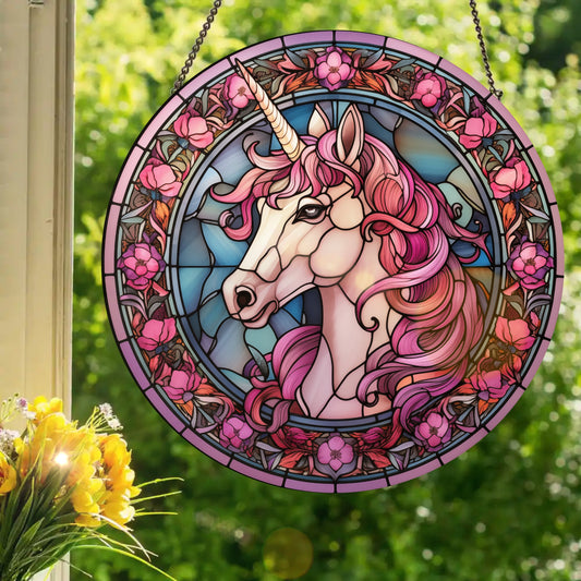Pink Unicorn: Stained Glass Style Window Hanging