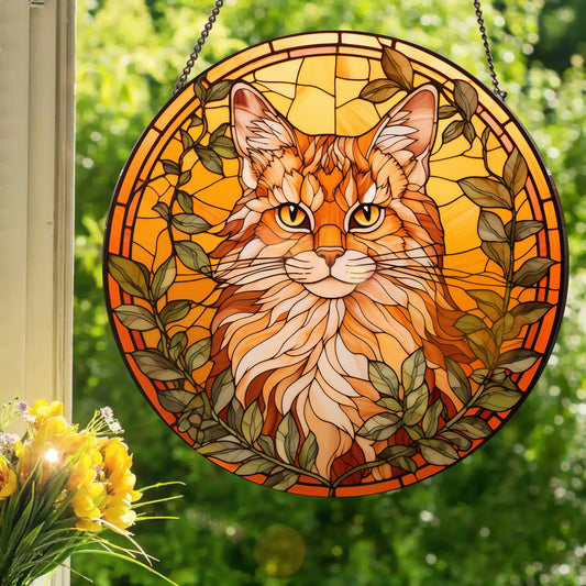 Orange Cat: Stained Glass Style Window Hanging