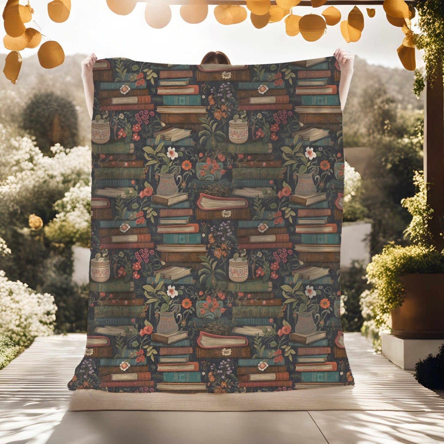 Bookish Throw Blanket Reading Minky Blanket, Folk Art Warm Blanket, Bookworm Fleece Throw Gift for Reader Book Nook Throw, Christmas Gift