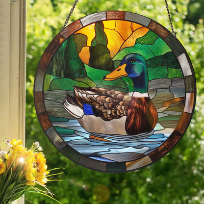 Mallard Duck: Stained Glass Style Window Hanging