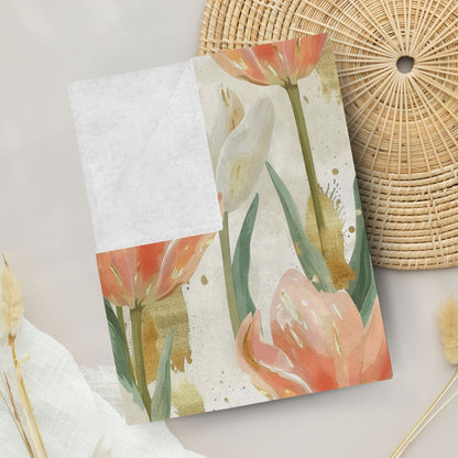 Peach Tulip Blanket Home Decor, Spring Floral Throw, Flower Child Fleece, Nature Lovers Gift for Gardener Mothers Day Christmas Birthday