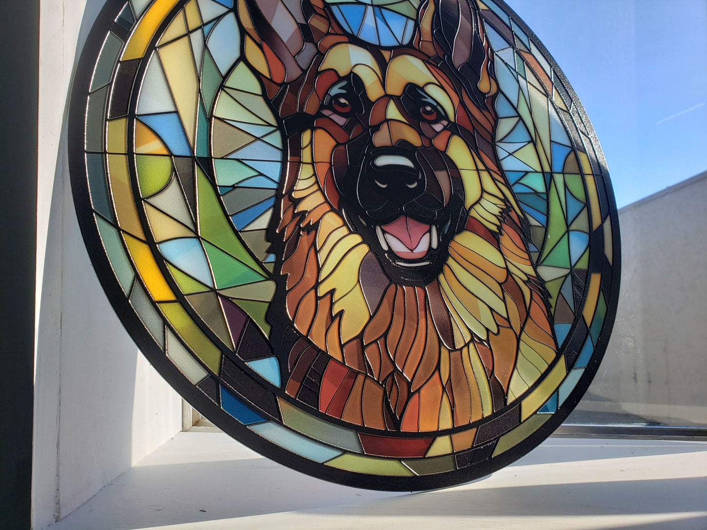 Tri-Color German Shepherd: Stained Glass Style Window Hanging