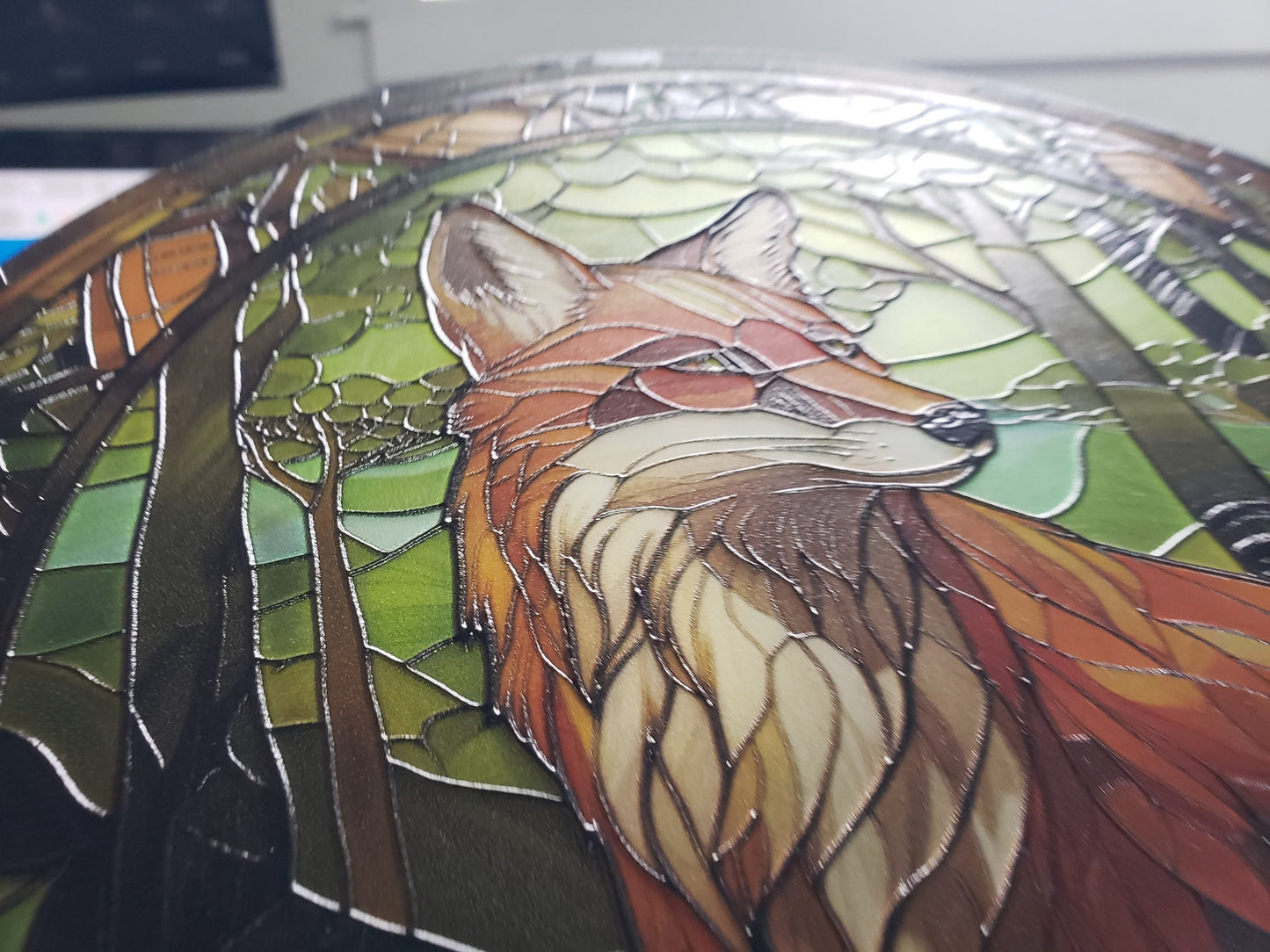 Forest Fox #4: Stained Glass Style Window Hanging