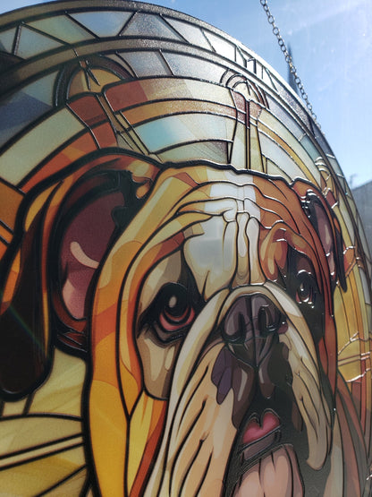 English Bulldog: Stained Glass Style Window Hanging
