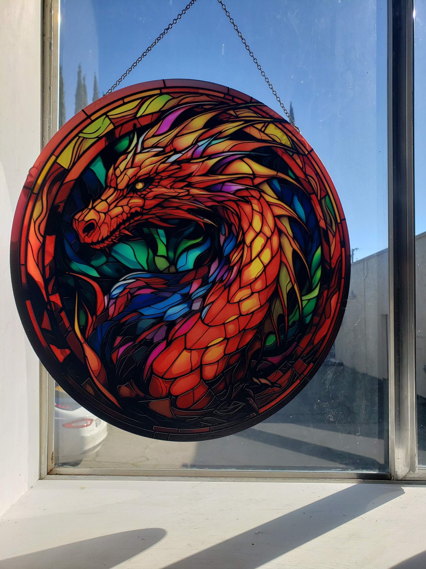 Rainbow Dragon: Stained Glass Style Window Hanging