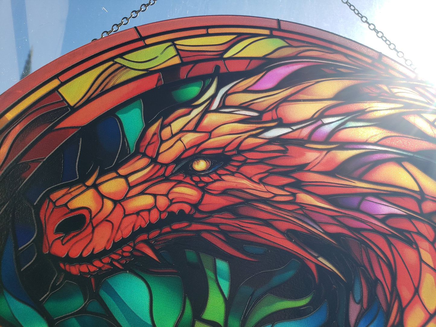 Rainbow Dragon: Stained Glass Style Window Hanging