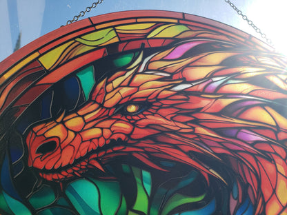Rainbow Dragon: Stained Glass Style Window Hanging