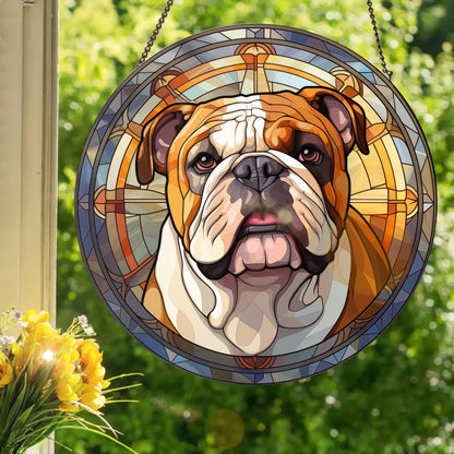 English Bulldog: Stained Glass Style Window Hanging