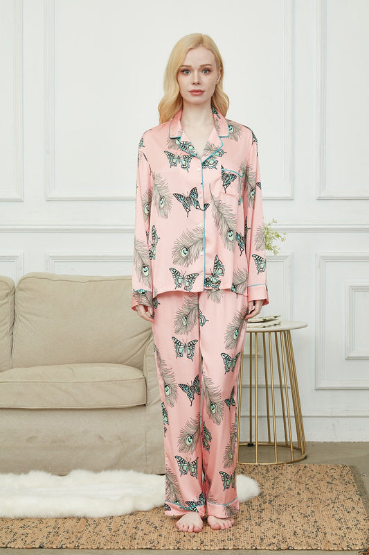 Satin Pajama Set For Women, Bride And Bridesmaids Pajama, Butterflies In The Backyard ,Soft Silky Polyester, Gift For Her