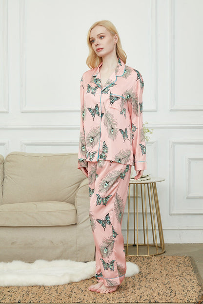 Satin Pajama Set For Women, Bride And Bridesmaids Pajama, Butterflies In The Backyard ,Soft Silky Polyester, Gift For Her
