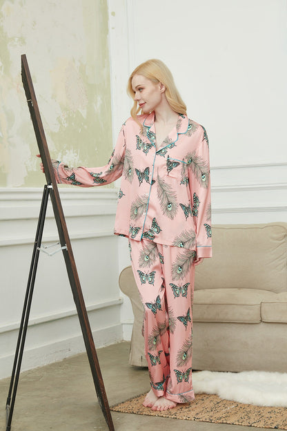 Satin Pajama Set For Women, Bride And Bridesmaids Pajama, Butterflies In The Backyard ,Soft Silky Polyester, Gift For Her