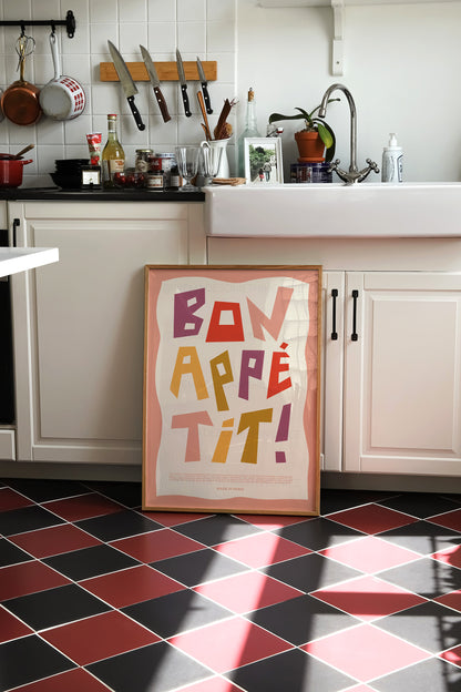 Bon Appetit Poster, Kitchen Poster, Kitchen Decor, Kitchen Art, Home Decor, Coffee Print, Lets Eat Print, Food Poster, Yes Chef