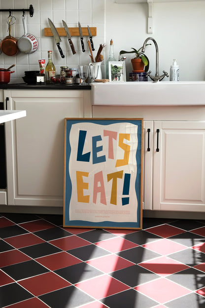 Let's Eat Poster, Kitchen Art, Kitchen Poster, Yes Chef Print, Retro Wall Art, Kitchen Decor, Kitchen Art, Home Decor