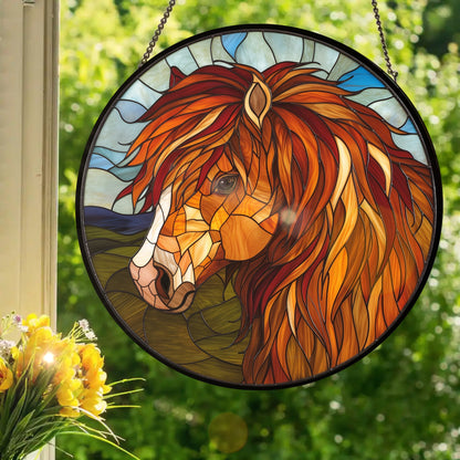 Shetland Pony: Stained Glass Style Window Hanging