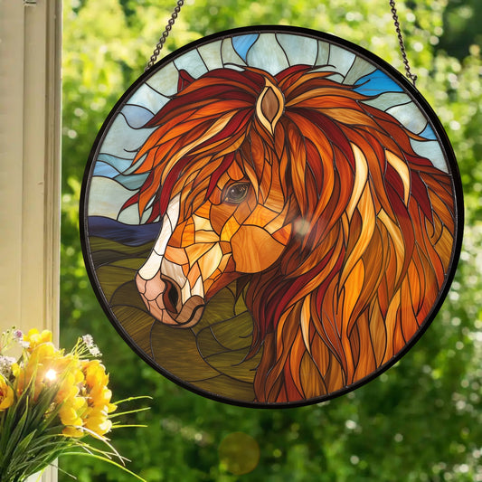 Shetland Pony: Stained Glass Style Window Hanging