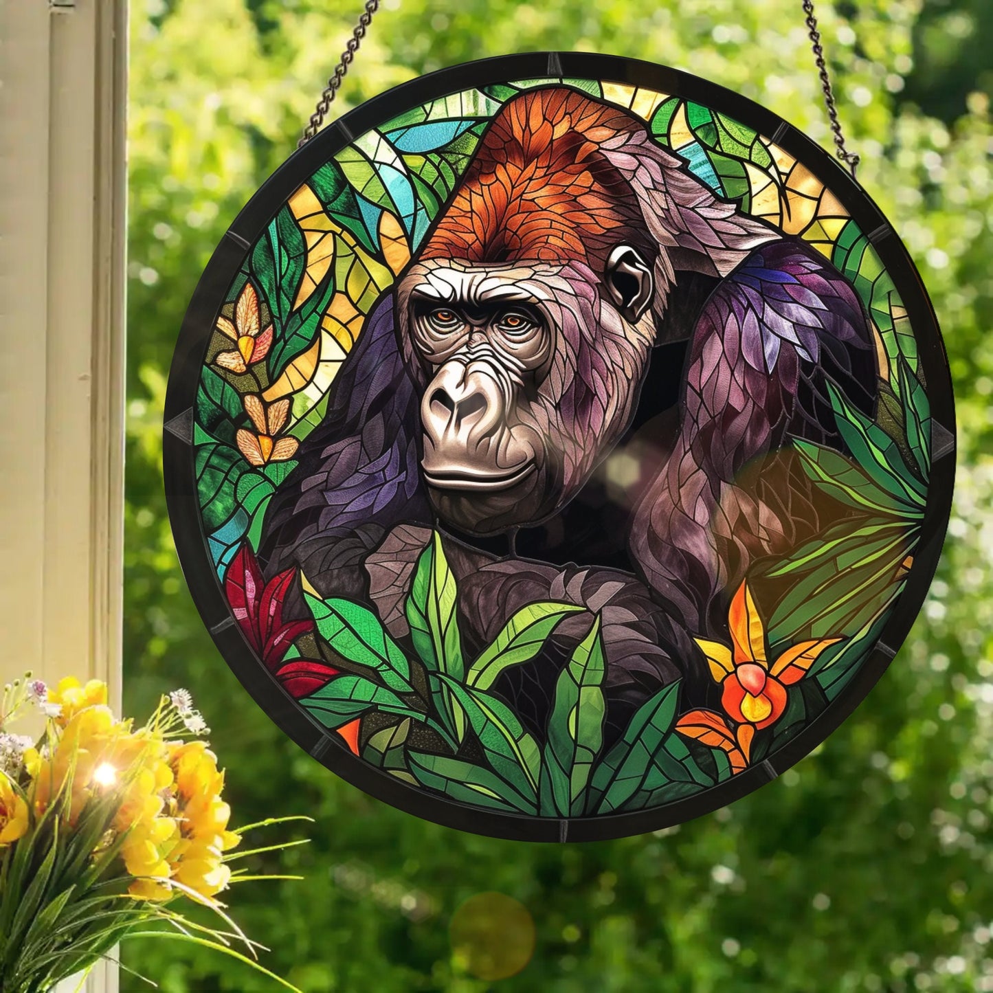 Silverback Gorilla: Stained Glass Style Window Hanging
