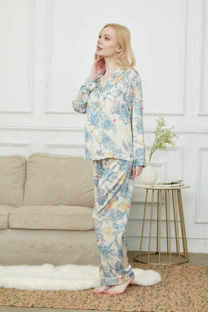 Satin Long Pyjama Set, Bride And Bridesmaids Pajama, Pajama Set For Women, Monet's Garden , Gift For Her, Personalized Gift For Bridesmaids