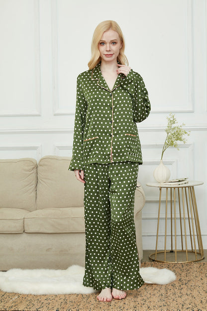 Silky Long Pyjama Set, Bride And Bridesmaids Pajama, Pajama Set For Women, Classic Polka Dot , Gift For Her, Soft Satin Pajama Set