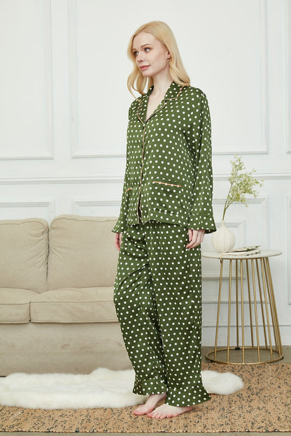 Silky Long Pyjama Set, Bride And Bridesmaids Pajama, Pajama Set For Women, Classic Polka Dot , Gift For Her, Soft Satin Pajama Set