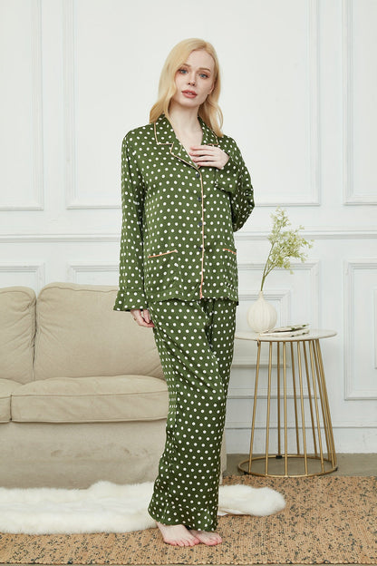 Silky Long Pyjama Set, Bride And Bridesmaids Pajama, Pajama Set For Women, Classic Polka Dot , Gift For Her, Soft Satin Pajama Set