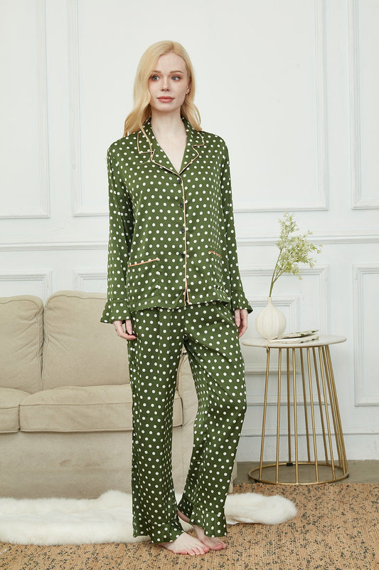 Silky Long Pyjama Set, Bride And Bridesmaids Pajama, Pajama Set For Women, Classic Polka Dot , Gift For Her, Soft Satin Pajama Set