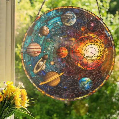 The Solar System: Stained Glass Style Window Hanging Made With Real Glass