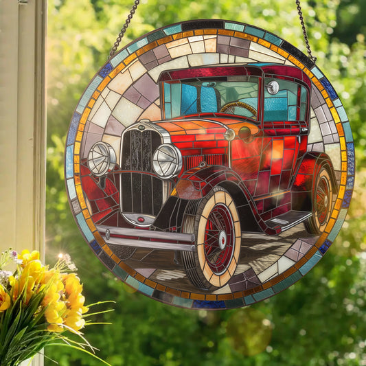 Model T: Stained Glass Style Window Hanging Made With Real Glass