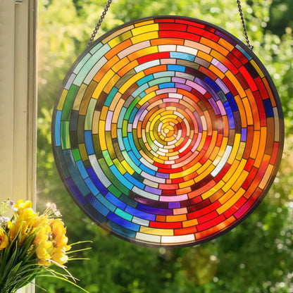Rainbow Spiral: Stained Glass Style Window Hanging Made With Real Glass