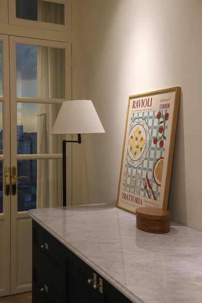 Ravioli Poster, Pasta Print, Kitchen Poster, Kitchen Print, Food Print, Modern Kitchen Decor, Retro Wall Art, Wine Art