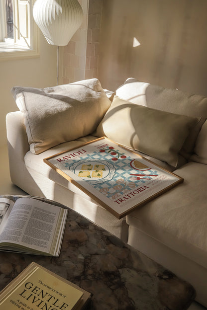 Ravioli Poster, Pasta Print, Kitchen Poster, Kitchen Print, Food Print, Modern Kitchen Decor, Retro Wall Art, Wine Art