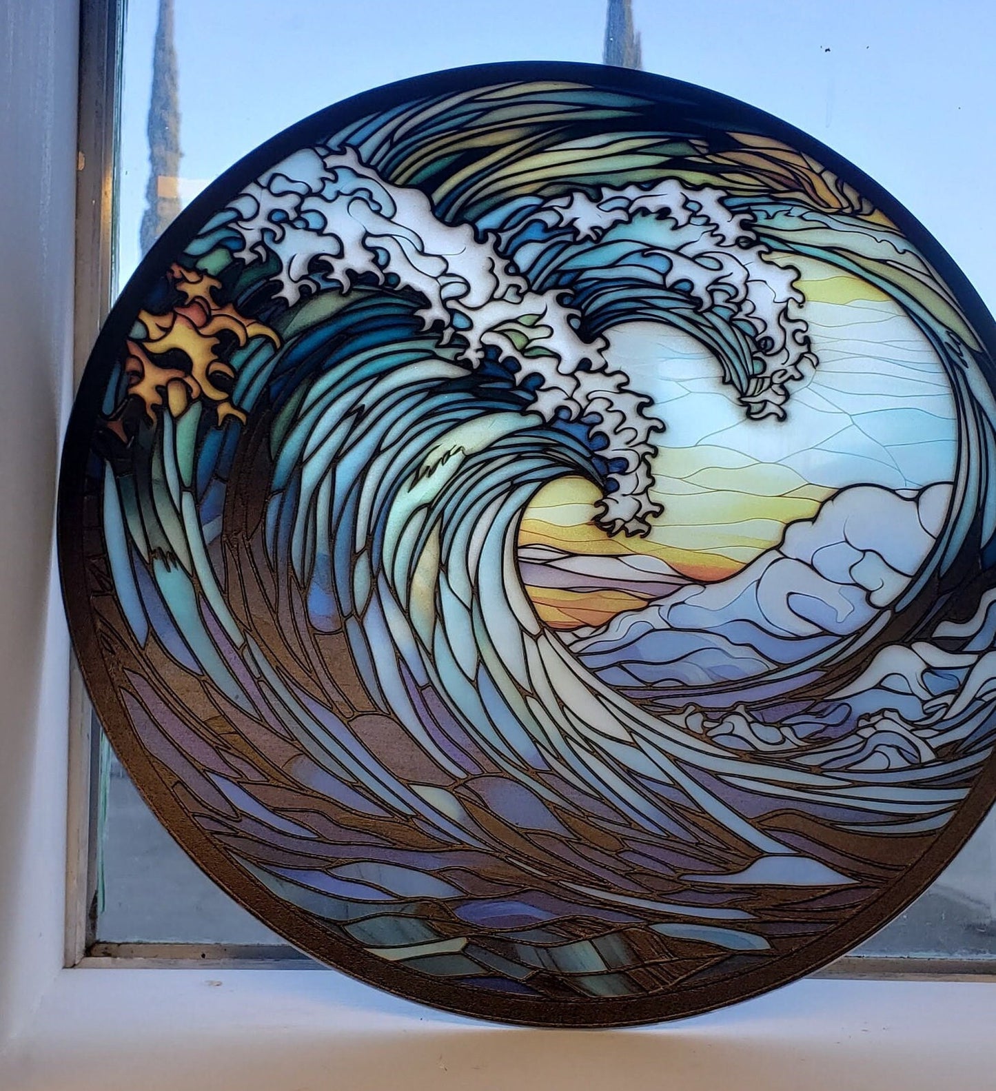 Japanese River: Stained Glass Style Window Hanging
