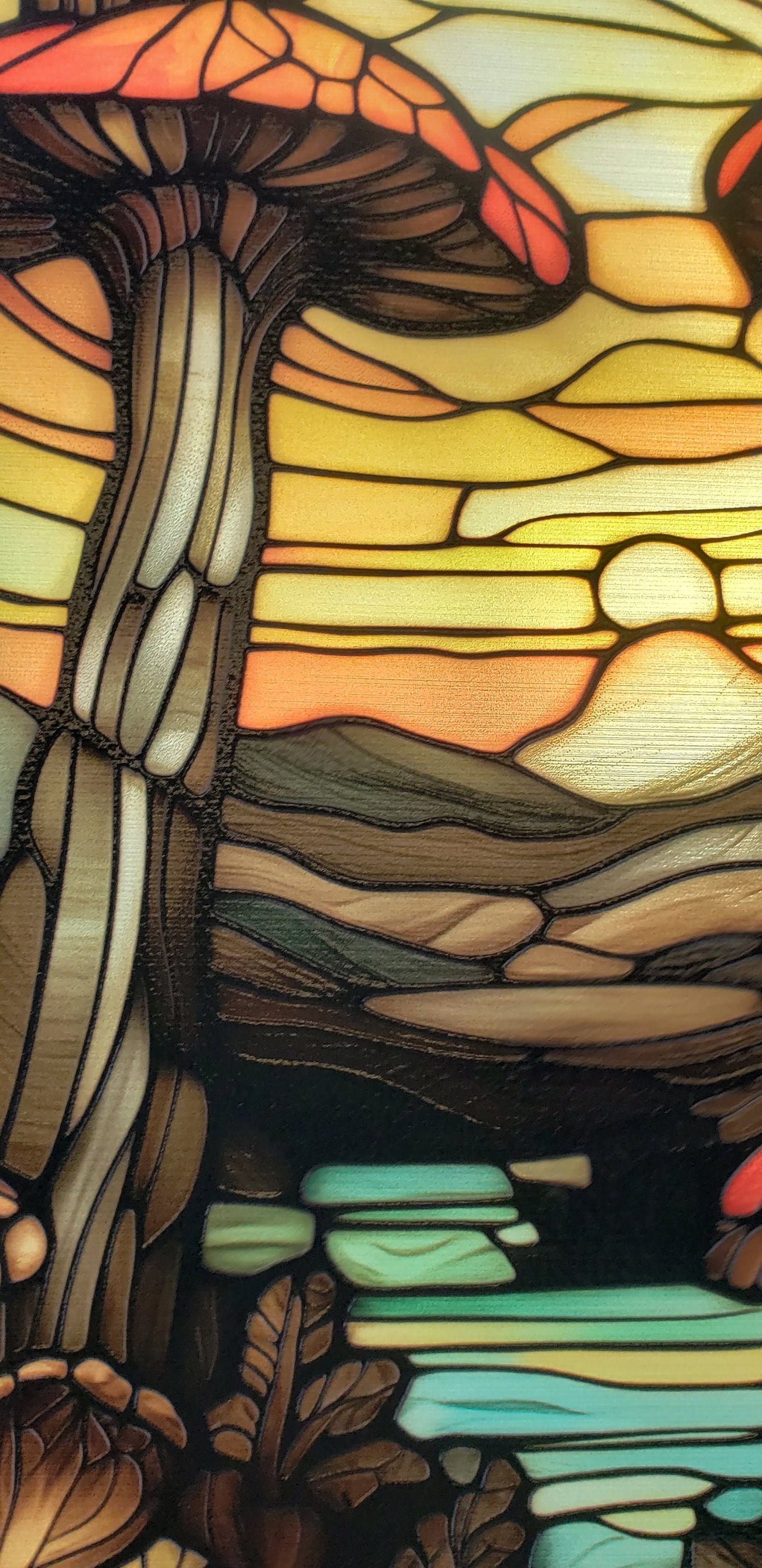 Mushroom Forest: Stained Glass Style Window Hanging