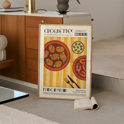 Croquettes Print, Kitchen Art, Kitchen Poster, Spain Poster, Kitchen Decor, Food Art, Mid Century Modern