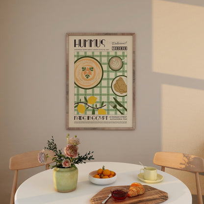 Hummus Print, Kitchen Poster, Kitchen Print, Kitchen Decor, Food Art, Mid Century Modern, Eat Sign, Housewarming, Kitchen Art, Birthday