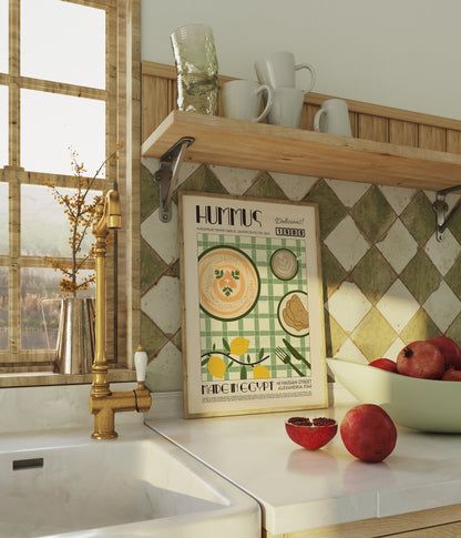 Hummus Print, Kitchen Poster, Kitchen Print, Kitchen Decor, Food Art, Mid Century Modern, Eat Sign, Housewarming, Kitchen Art, Birthday