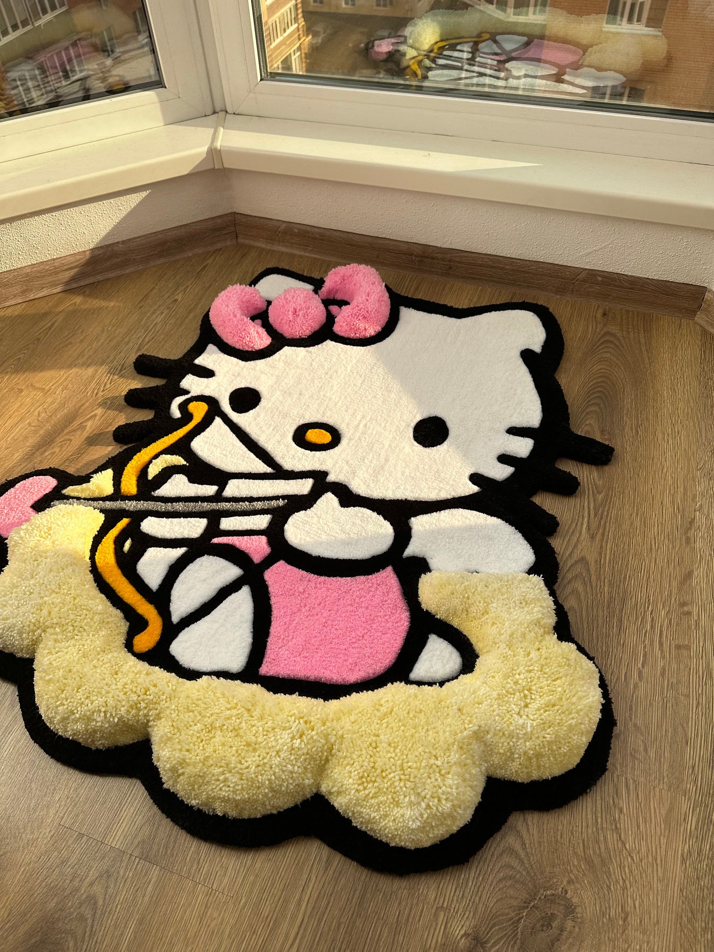 Cupid Puffy Rug – Custom Tufted Fluffy Carpet, Handmade Angel Rug with Bow, Kawaii Cute Bedroom Decor, Gift Idea for Cute Rug Lovers