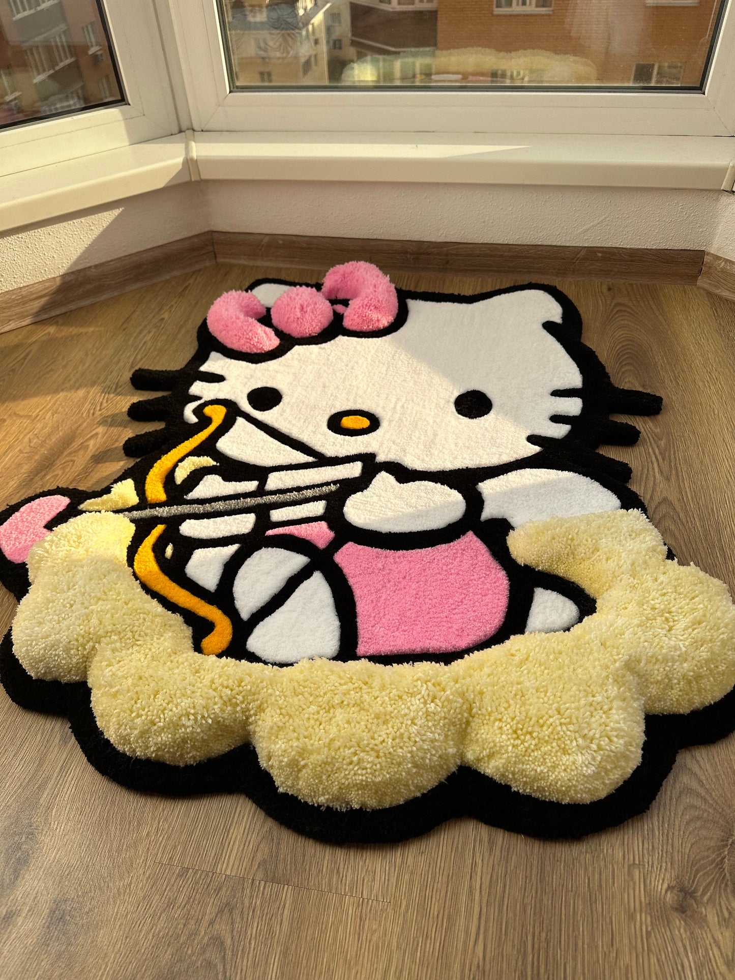 Cupid Puffy Rug – Custom Tufted Fluffy Carpet, Handmade Angel Rug with Bow, Kawaii Cute Bedroom Decor, Gift Idea for Cute Rug Lovers
