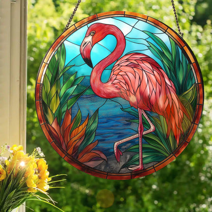 Flamingo: Stained Glass Style Window Hanging
