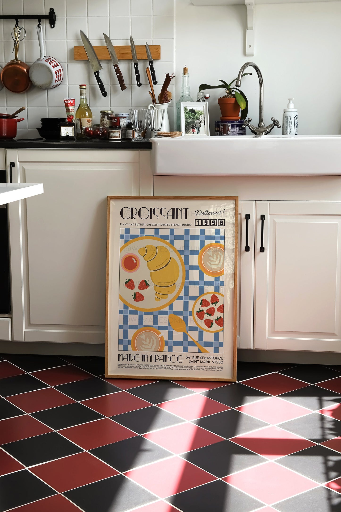 French Croissant Poster, Kitchen Art, Kitchen Poster, Kitchen Print, Food Print, Modern Kitchen Decor, Retro Poster, Coffee Poster