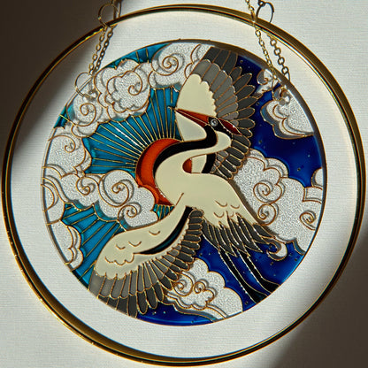 Japanese Crane Unique Suncatcher for window Mothers day gift Aesthetic room decor for every home Stained glass painting