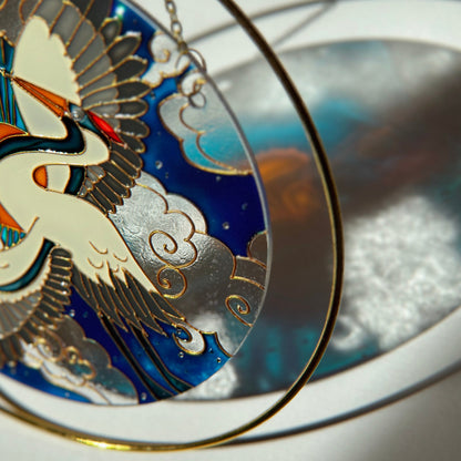 Japanese Crane Unique Suncatcher for window Mothers day gift Aesthetic room decor for every home Stained glass painting