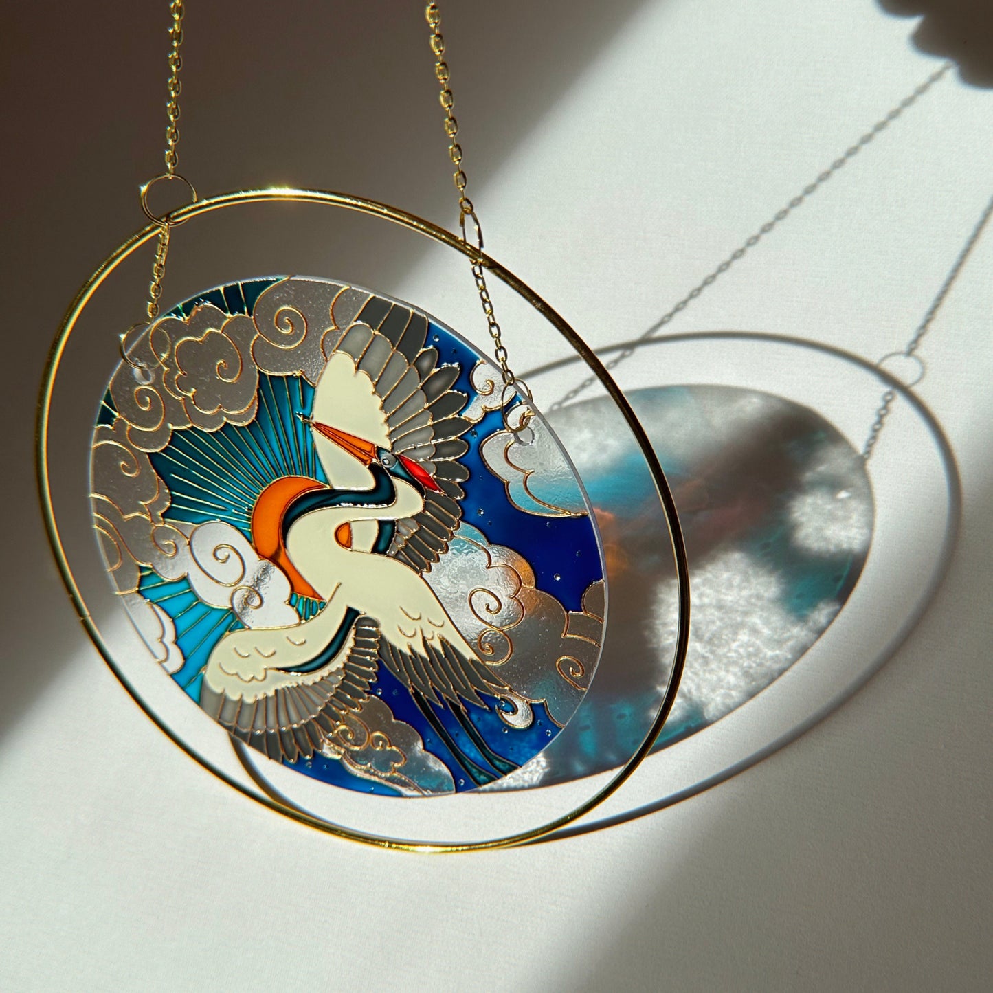 Japanese Crane Unique Suncatcher for window Mothers day gift Aesthetic room decor for every home Stained glass painting