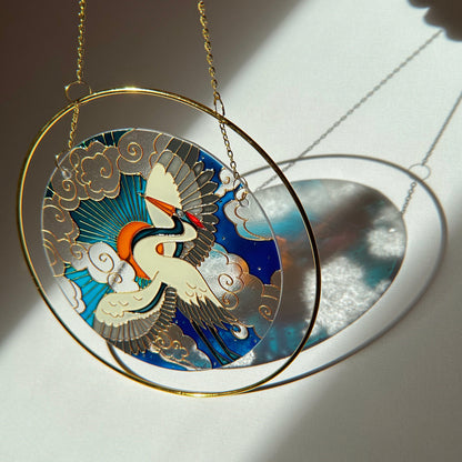 Japanese Crane Unique Suncatcher for window Mothers day gift Aesthetic room decor for every home Stained glass painting
