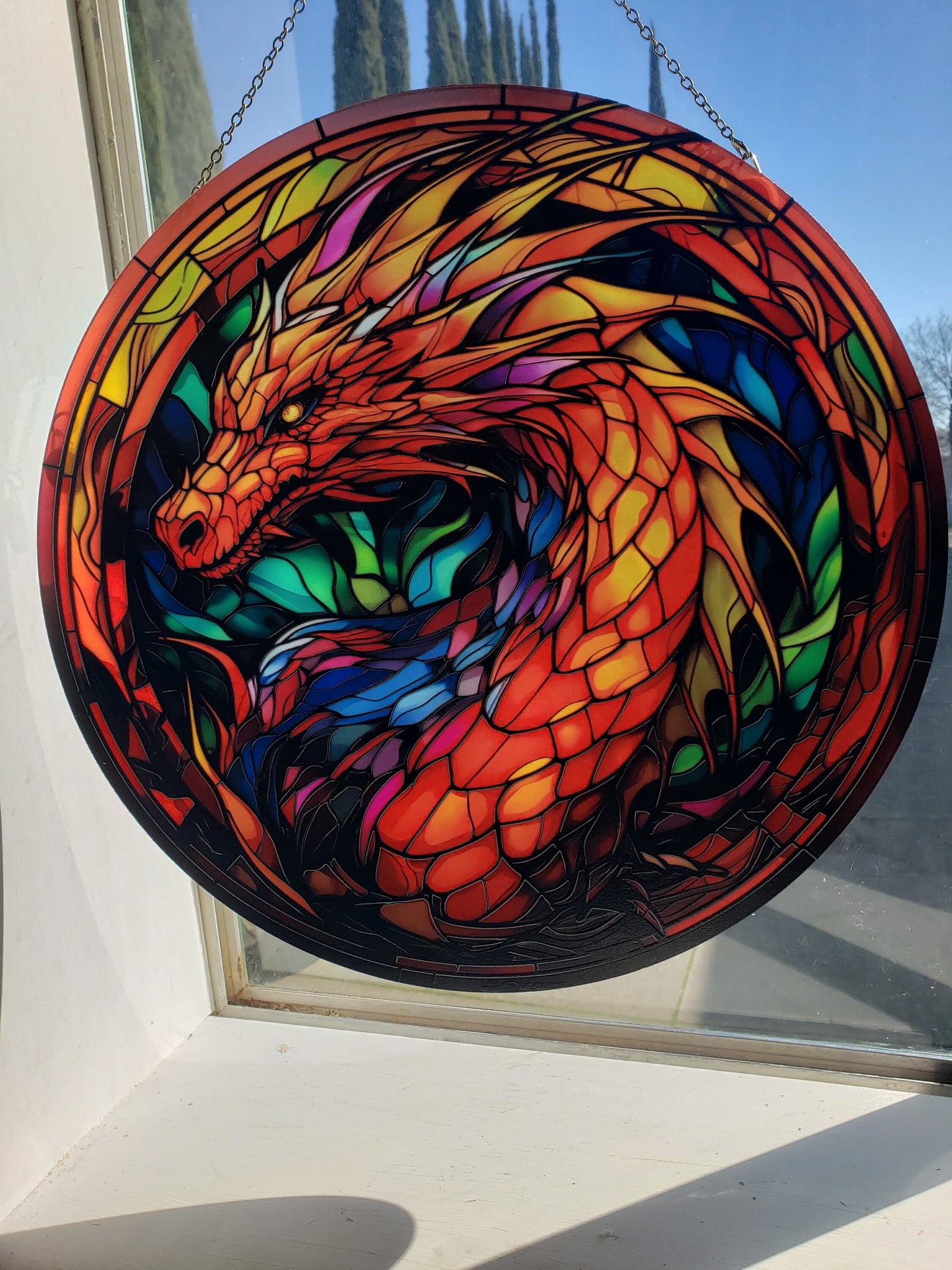 Rainbow Dragon: Stained Glass Style Window Hanging