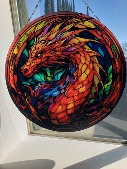 Rainbow Dragon: Stained Glass Style Window Hanging