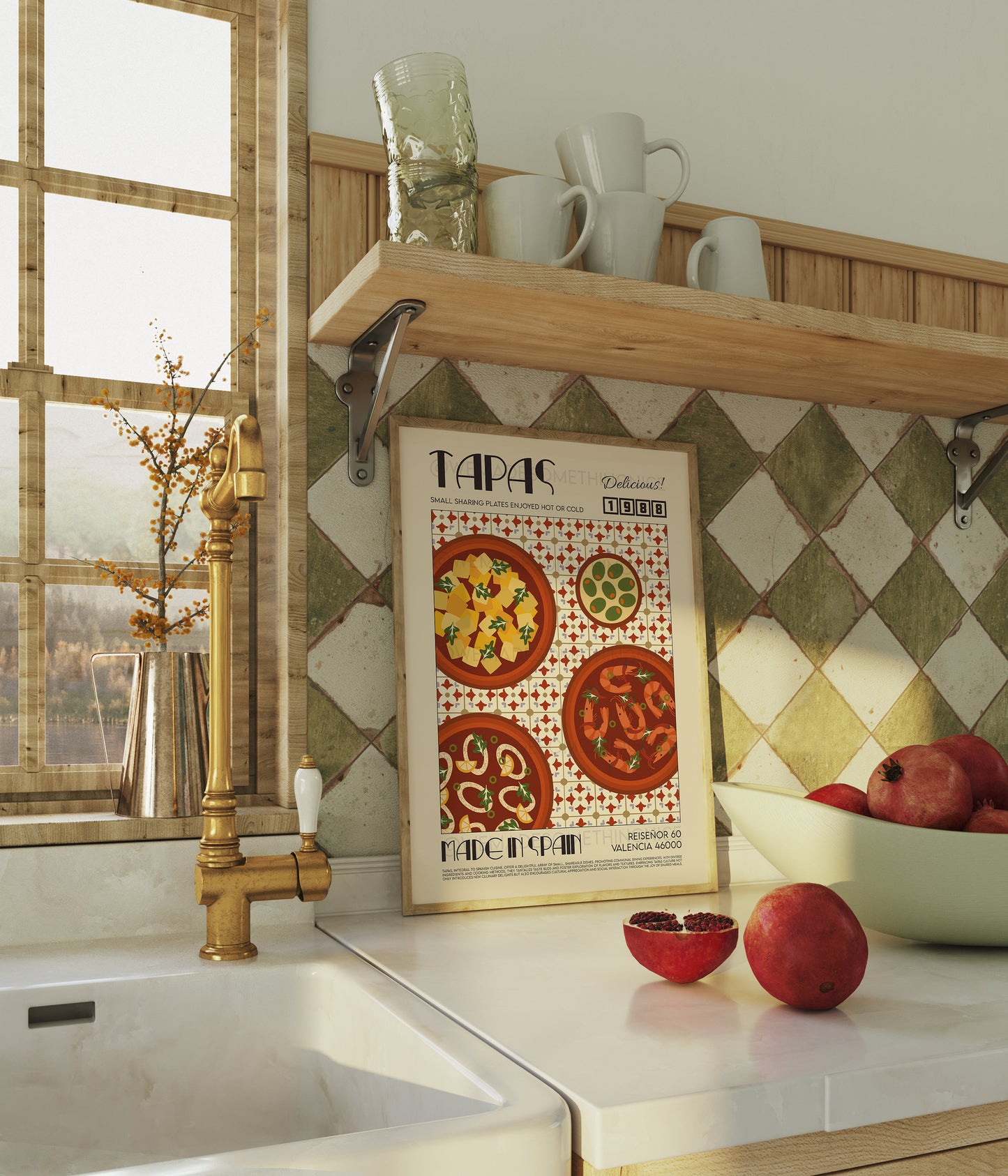 Tapas Print, Kitchen Art, Kitchen Poster, Kitchen Print, Food Poster, Food Print, Retro Wall Art, Spain Poster