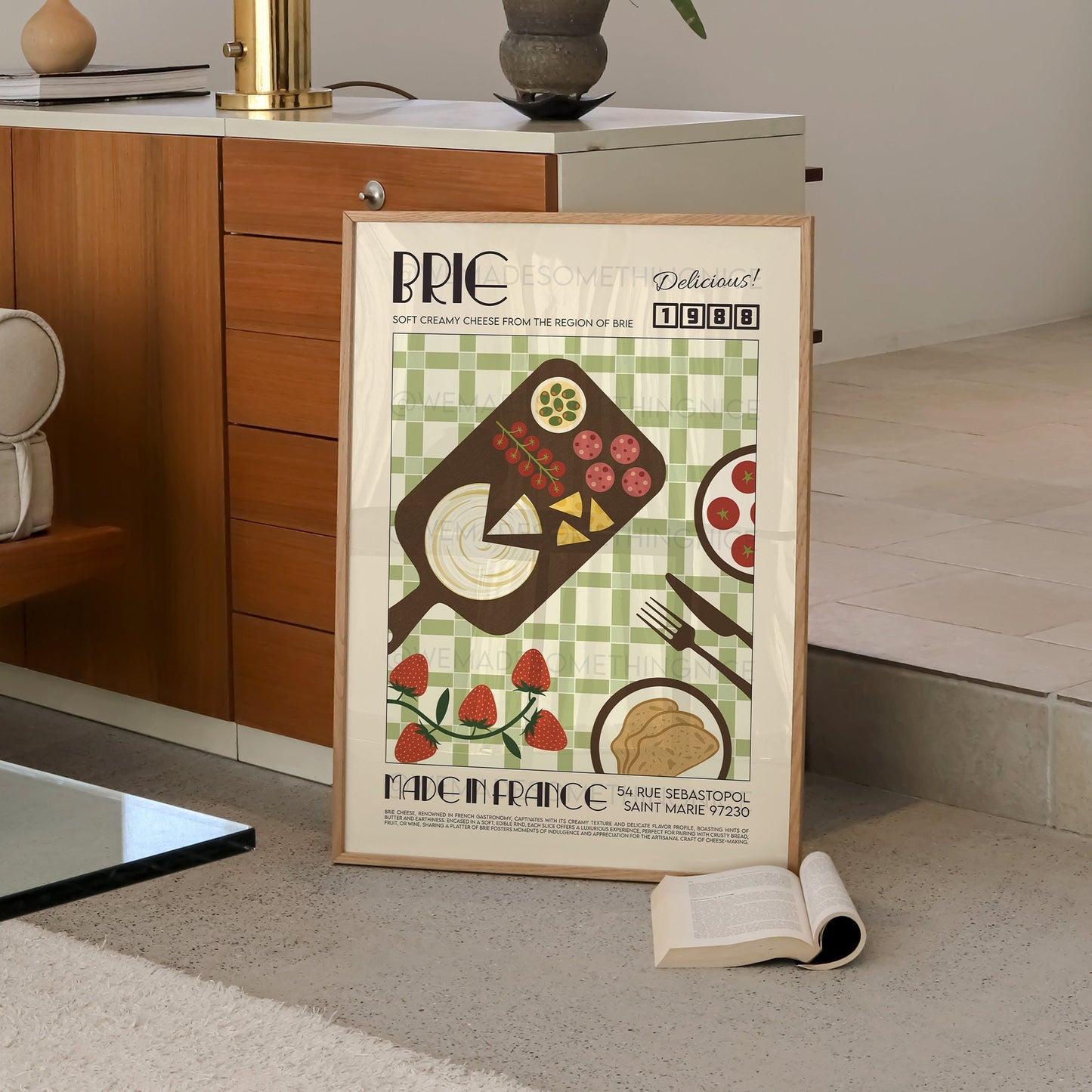 Retro Brie Cheese Poster, Kitchen Poster, Kitchen Print, Food Poster, Modern Kitchen Decor, Retro Poster, Pop Art, Kitchen Art