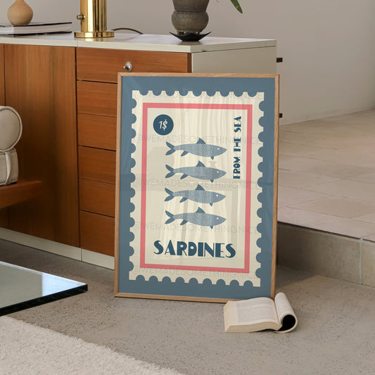 Sardines Print, Coastal Print, Coastal Wall Art, Trendy Wall Art, Vintage Food Print, Coastal Art, Food Art, Seaside, Home Decor